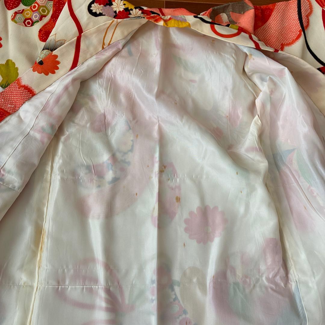 七五三 3歳 アンティーク 鶴 着物 長襦袢 被布 セット