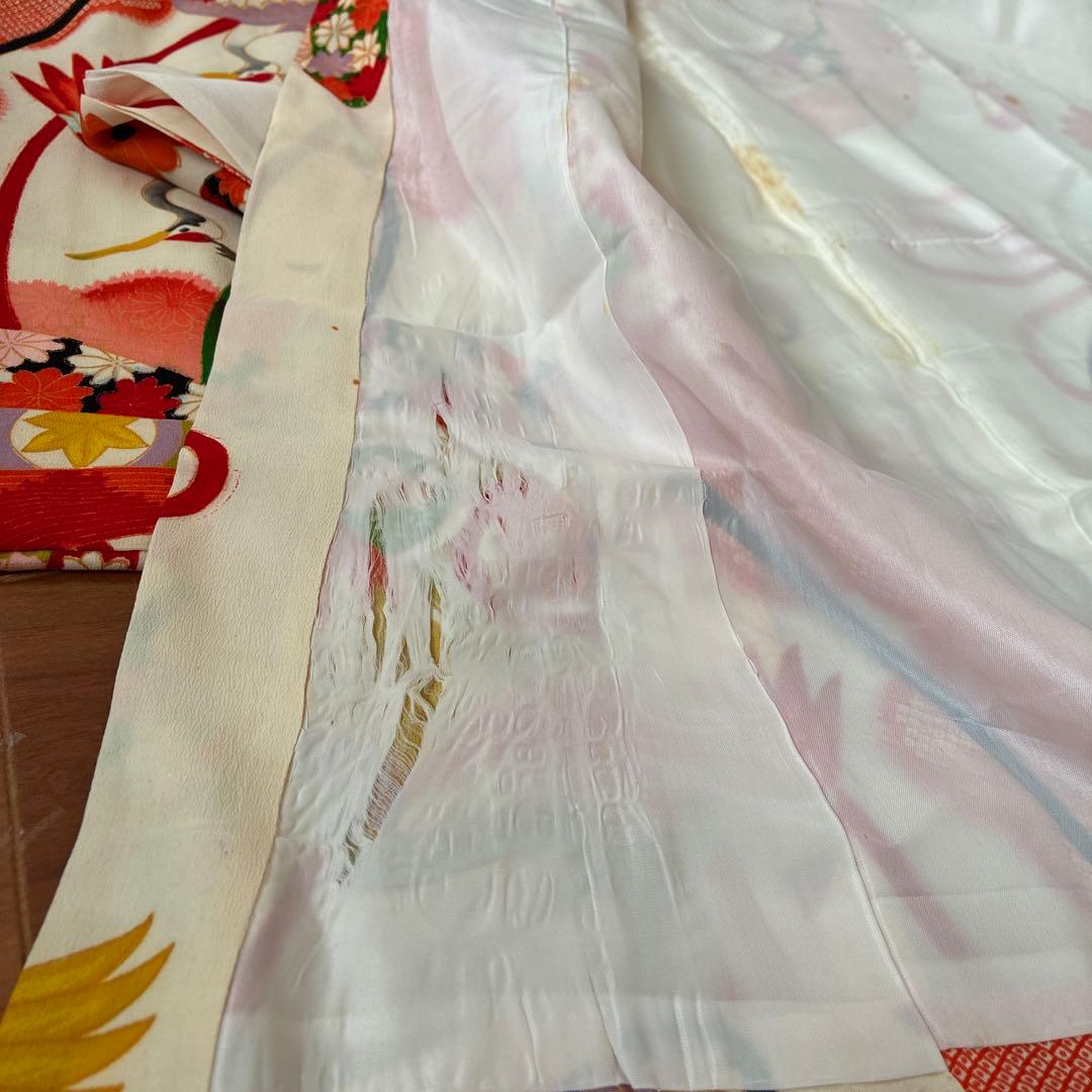 七五三 3歳 アンティーク 鶴 着物 長襦袢 被布 セット