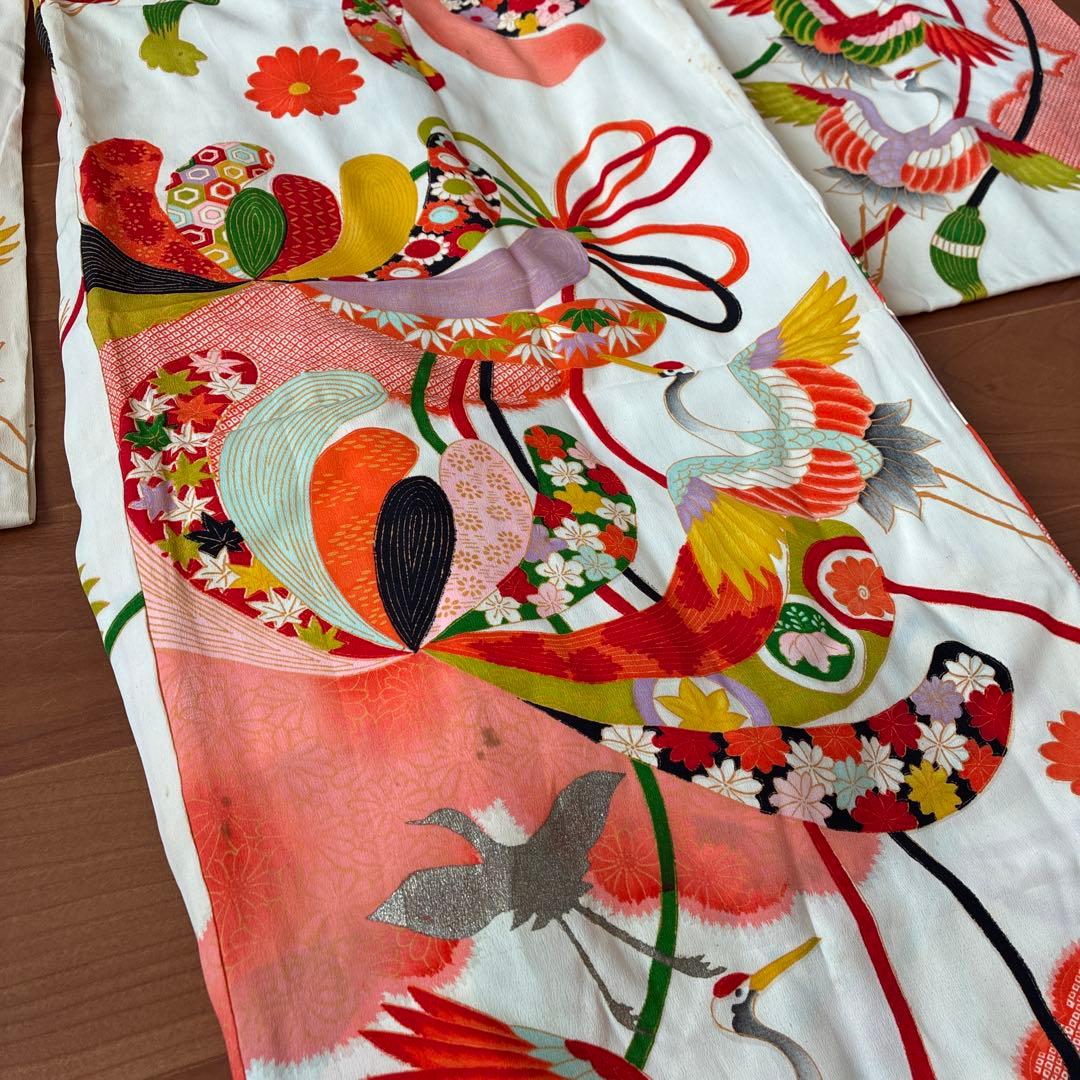 七五三 3歳 アンティーク 鶴 着物 長襦袢 被布 セット