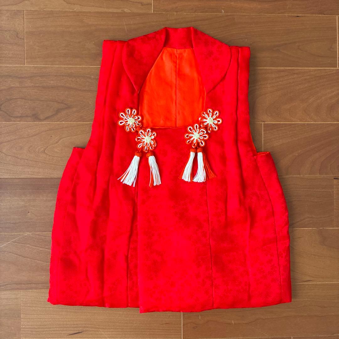 七五三 3歳 アンティーク 鶴 着物 長襦袢 被布 セット