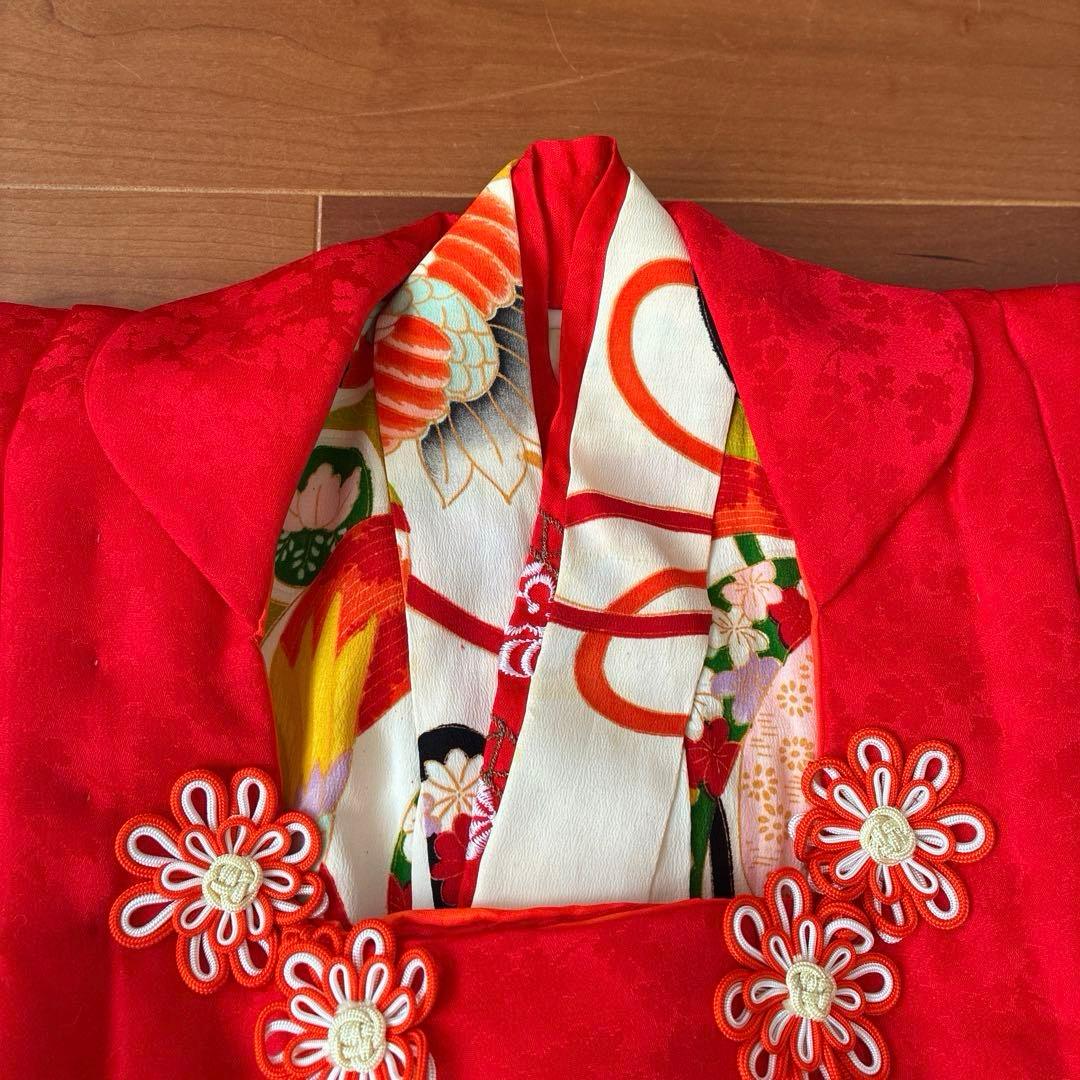 七五三 3歳 アンティーク 鶴 着物 長襦袢 被布 セット
