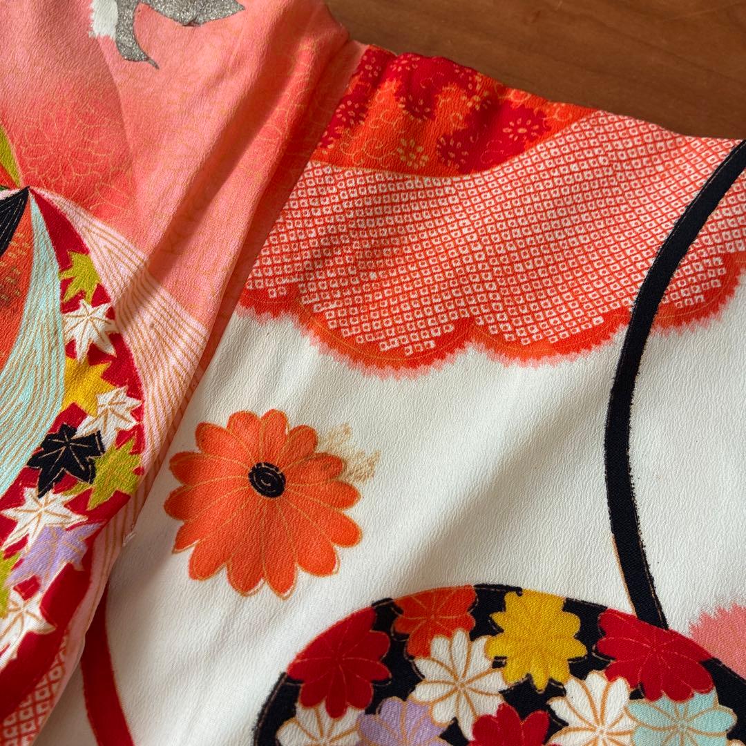 七五三 3歳 アンティーク 鶴 着物 長襦袢 被布 セット