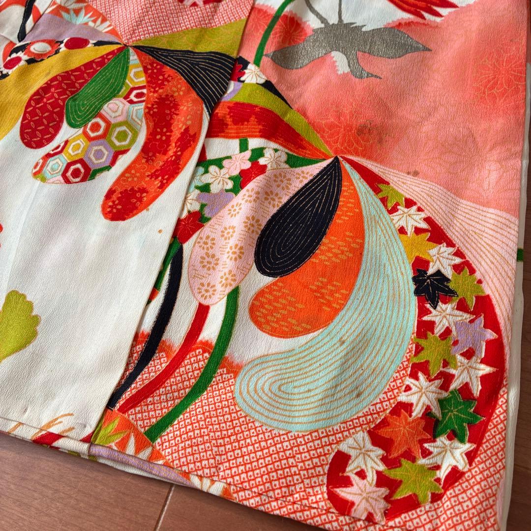 七五三 3歳 アンティーク 鶴 着物 長襦袢 被布 セット