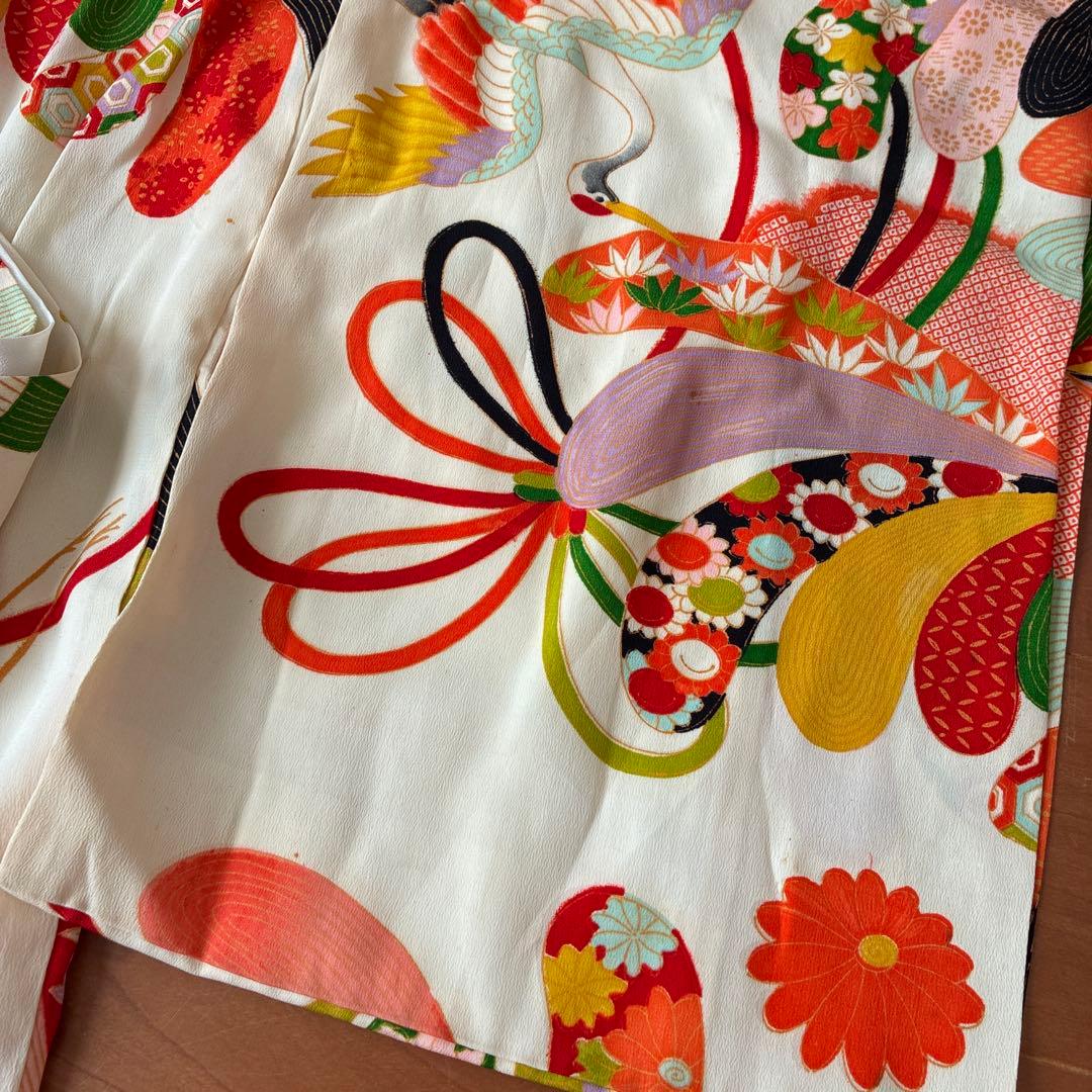 七五三 3歳 アンティーク 鶴 着物 長襦袢 被布 セット