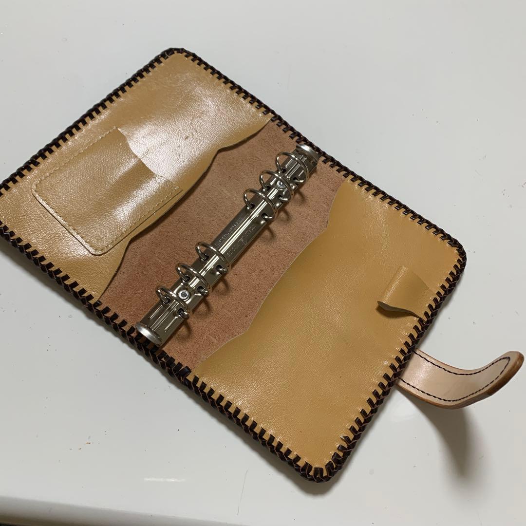 牛ヌメ革×ダブルレースかがり バイブルサイズシステム手帳