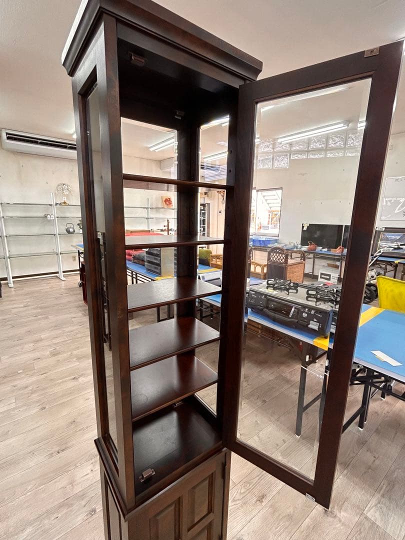 北海道民芸家具 樺材 飾り棚 4面ガラス 2面ドア　-497-