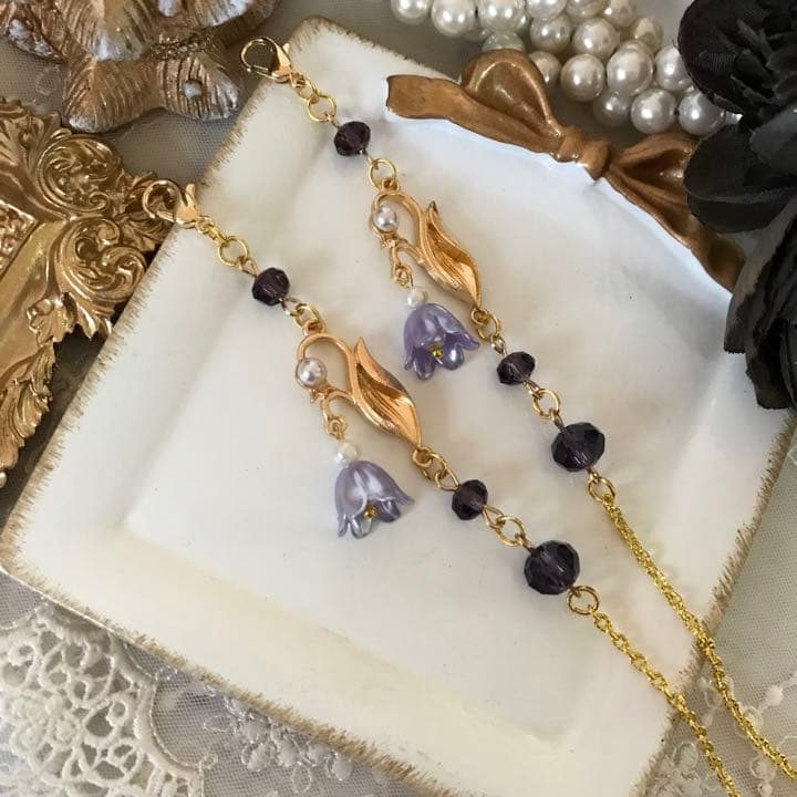 ♪607❤️ 鈴蘭　スズラン　パール　ガラスビーズ　マスクチェーン　メガネチェーン