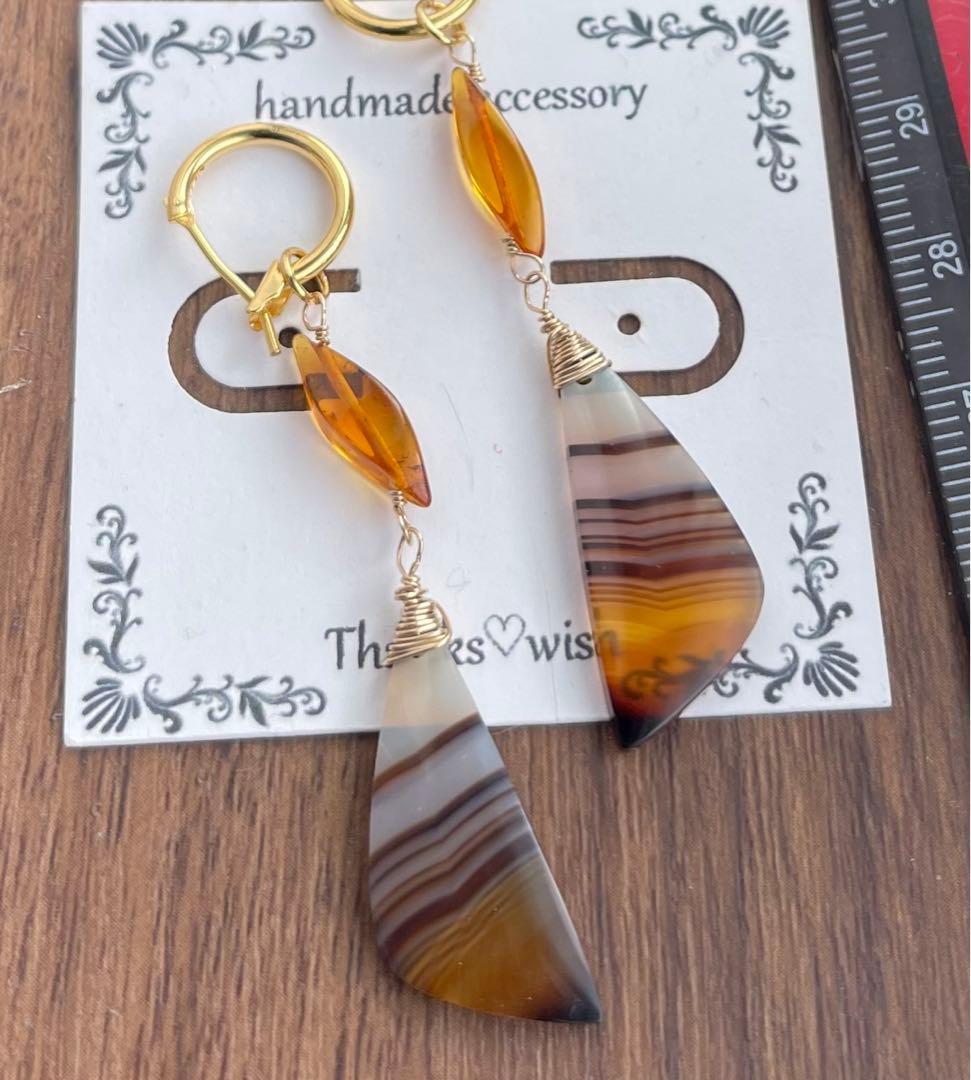 オカピ柄アゲートと天然琥珀大ぶりピアスチャーム·͜· ︎︎