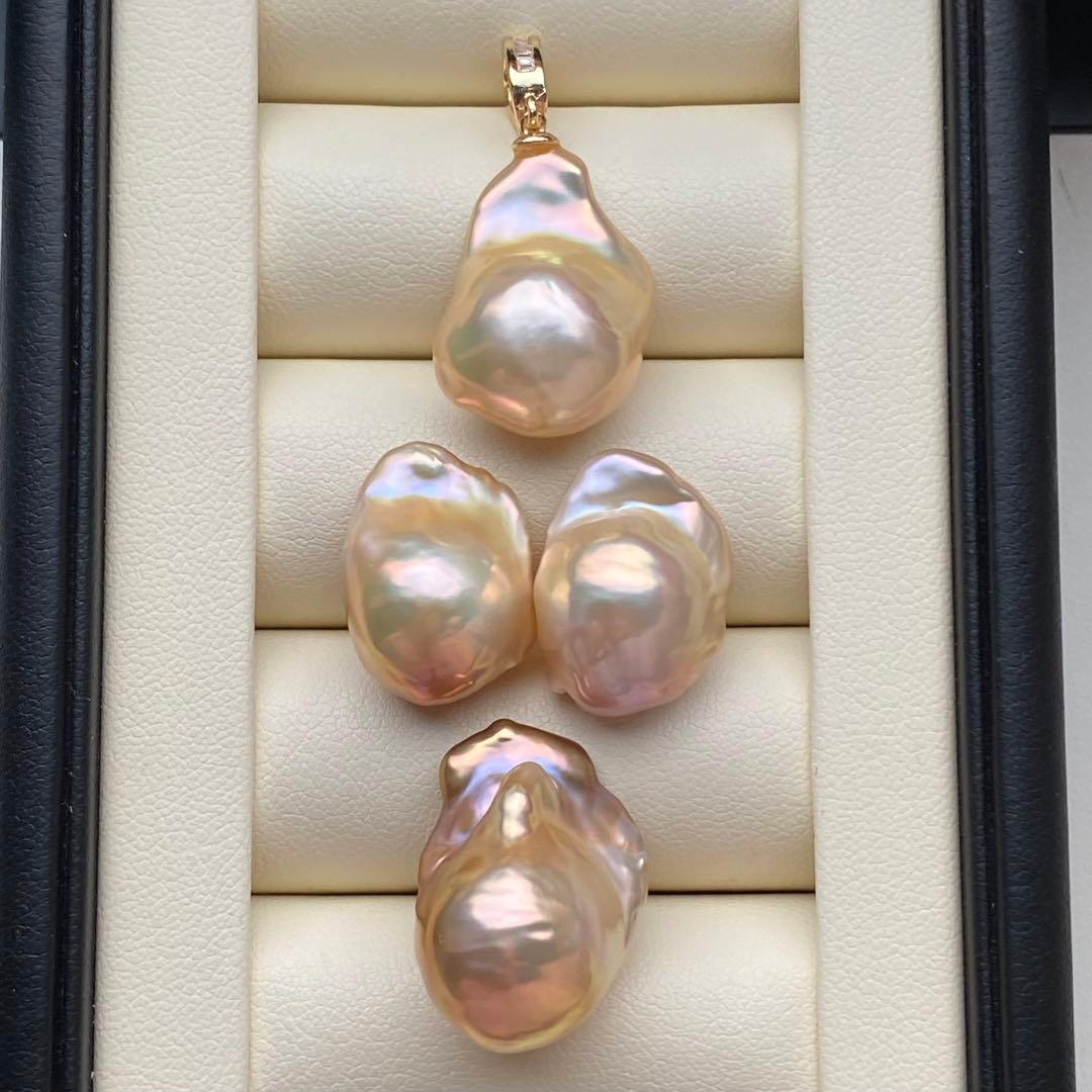 本真珠　淡水エジソンパール　3粒パールネックレストップPT578