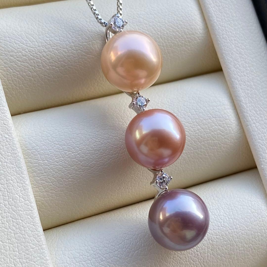 本真珠　淡水エジソンパール　3粒パールネックレストップPT578