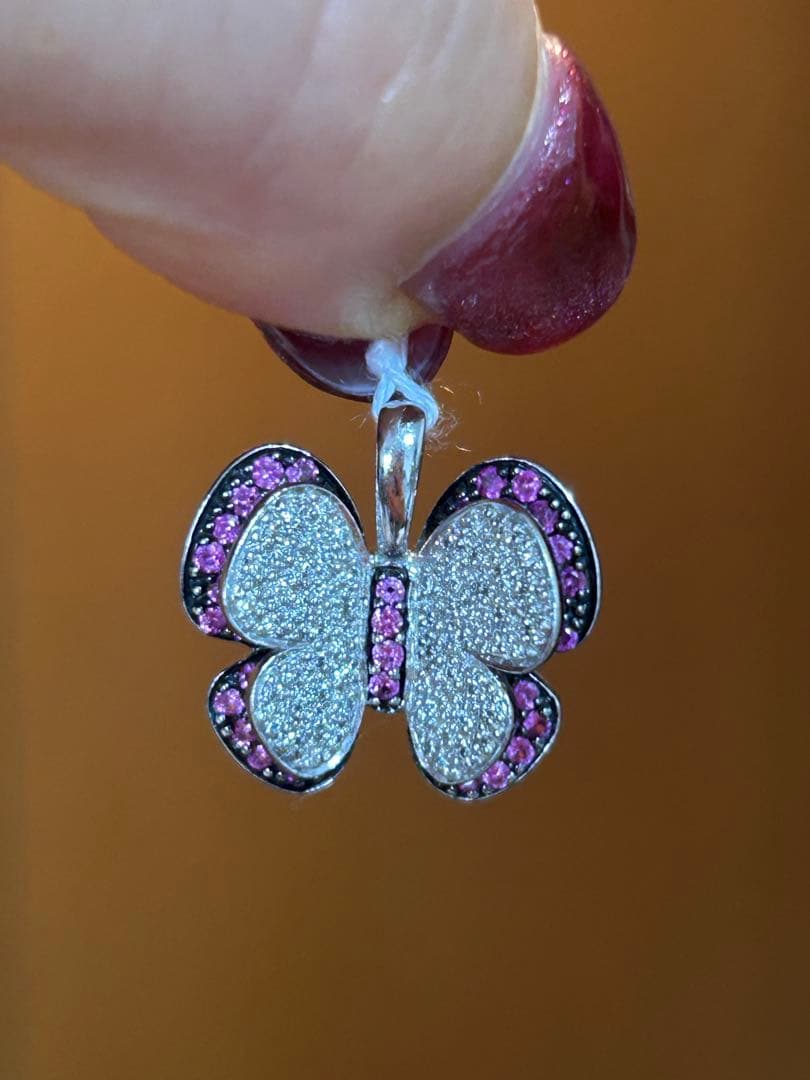 K18WGピンクサファイア蝶々トップ