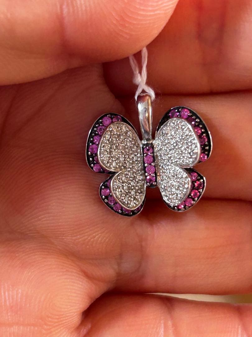 K18WGピンクサファイア蝶々トップ