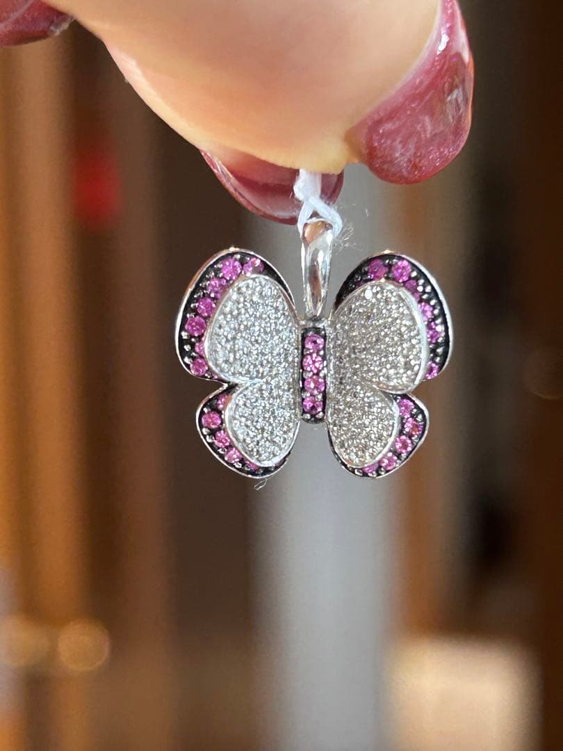 K18WGピンクサファイア蝶々トップ