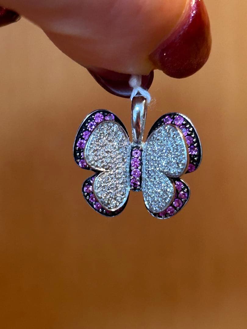 K18WGピンクサファイア蝶々トップ