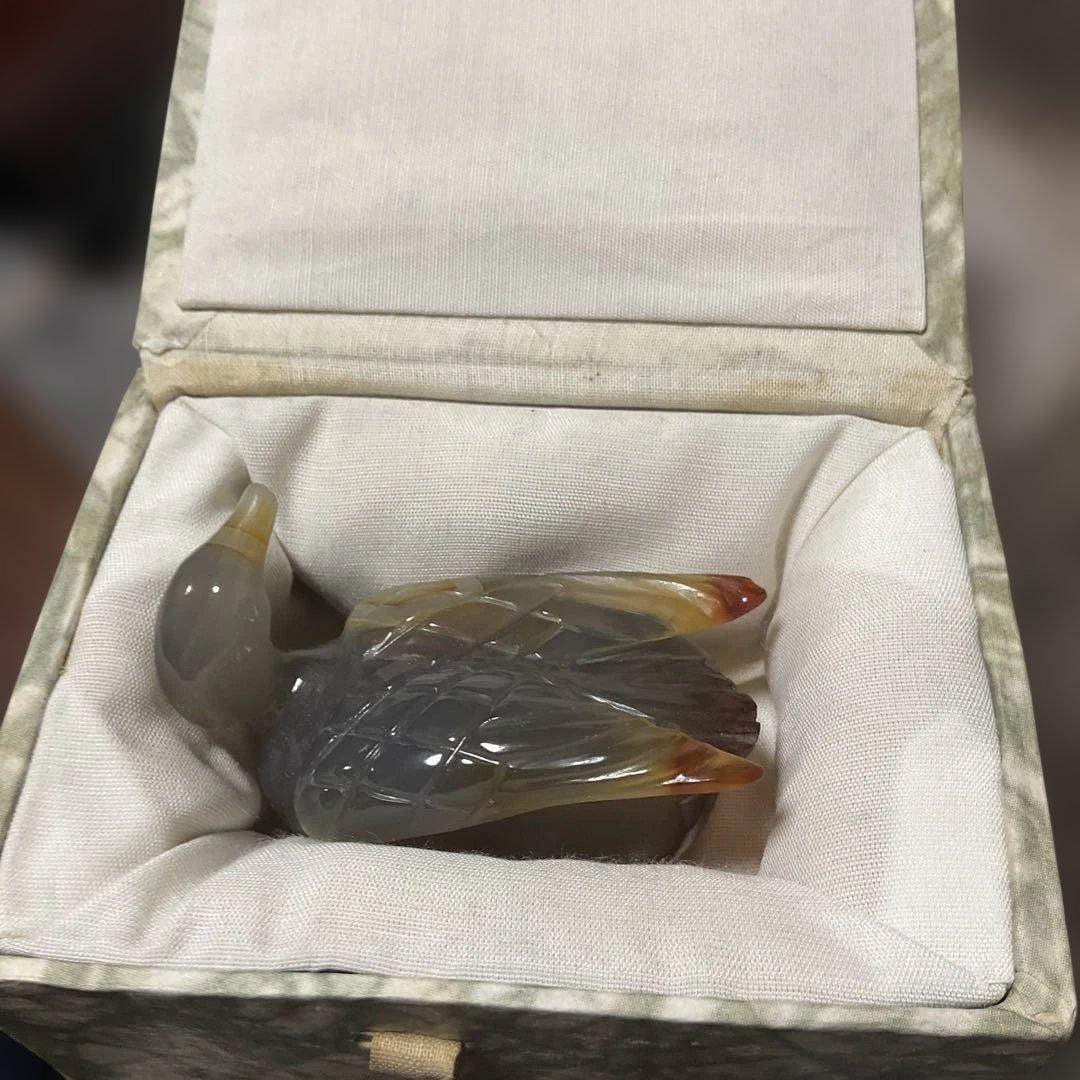 瑪瑙彫刻 鳥の置物 グレーオレンジ