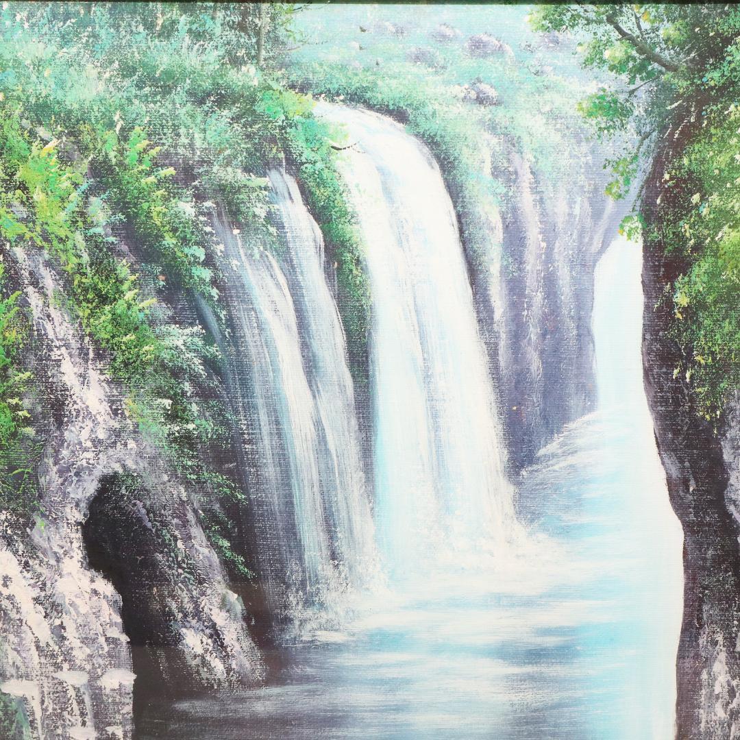 真作保証 流月真一 油彩 風景画「高千穂峡の清流」画寸約32cm×41cm F6