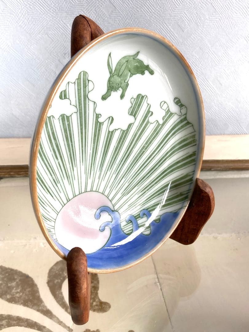 ◾️江戸中期様式 陽光×波兎文 色絵小皿（直径14cm）｜三鷹ギャラリー