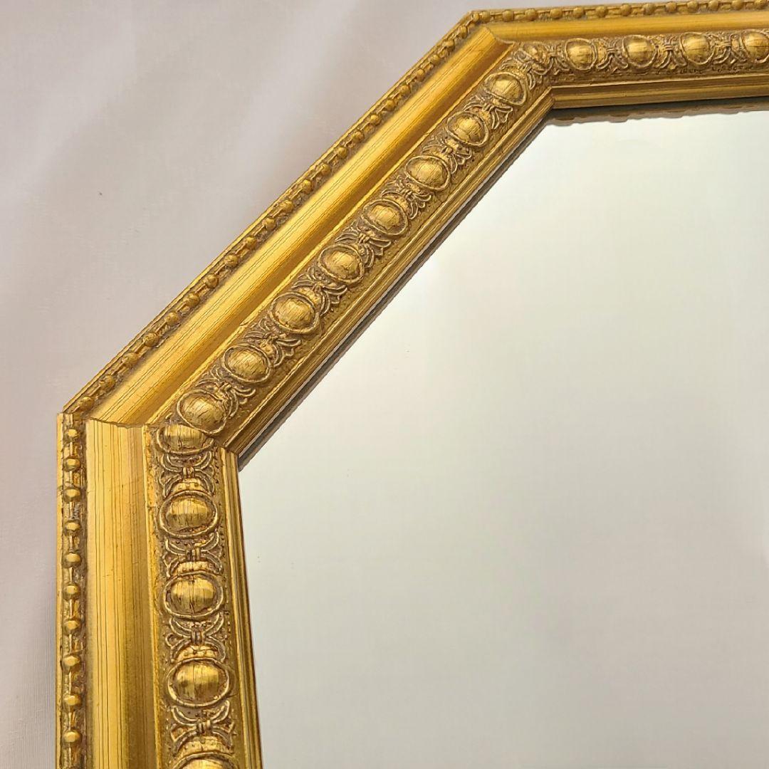 ミラー 鏡 インテリア 八角形 壁掛け 額縁 ウォールミラー ゴールド