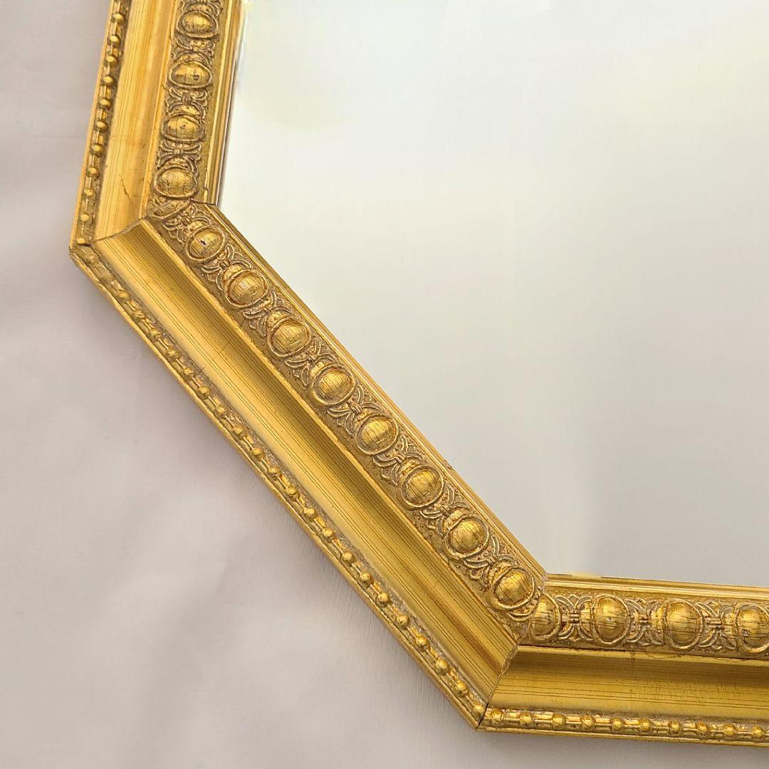 ミラー 鏡 インテリア 八角形 壁掛け 額縁 ウォールミラー ゴールド