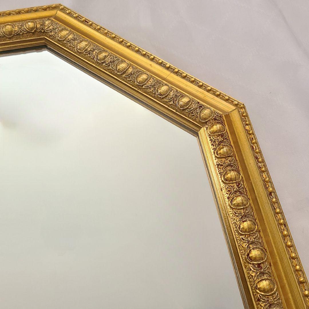 ミラー 鏡 インテリア 八角形 壁掛け 額縁 ウォールミラー ゴールド