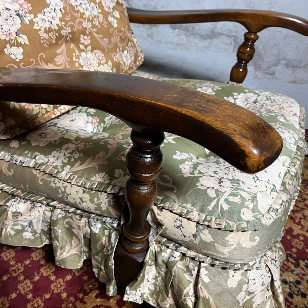 キツツキ】ラウンジチェア 1人掛け 花柄クッション付き ヴィンテージ