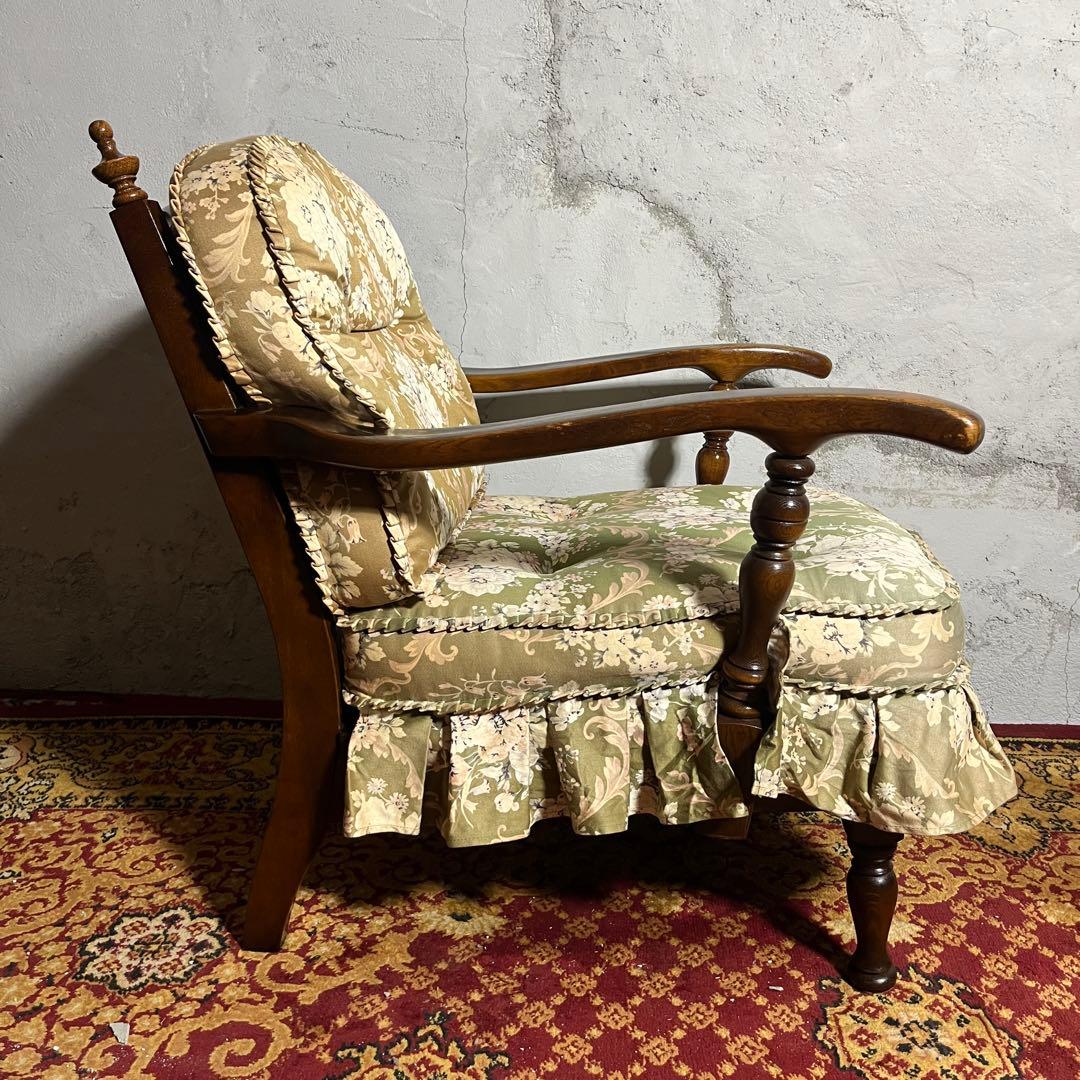 キツツキ】ラウンジチェア 1人掛け 花柄クッション付き ヴィンテージ