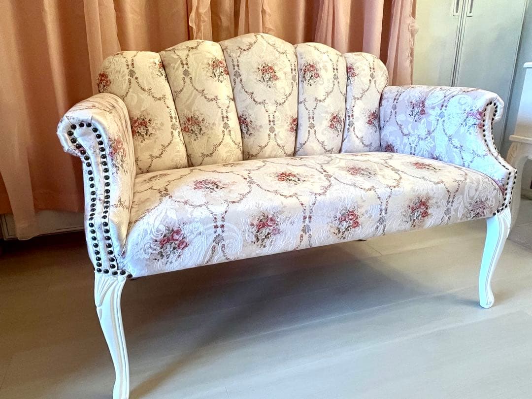 スクレドゥフィーユ ロココ アームチェア 二人掛け ソファ 猫脚 花柄 姫系