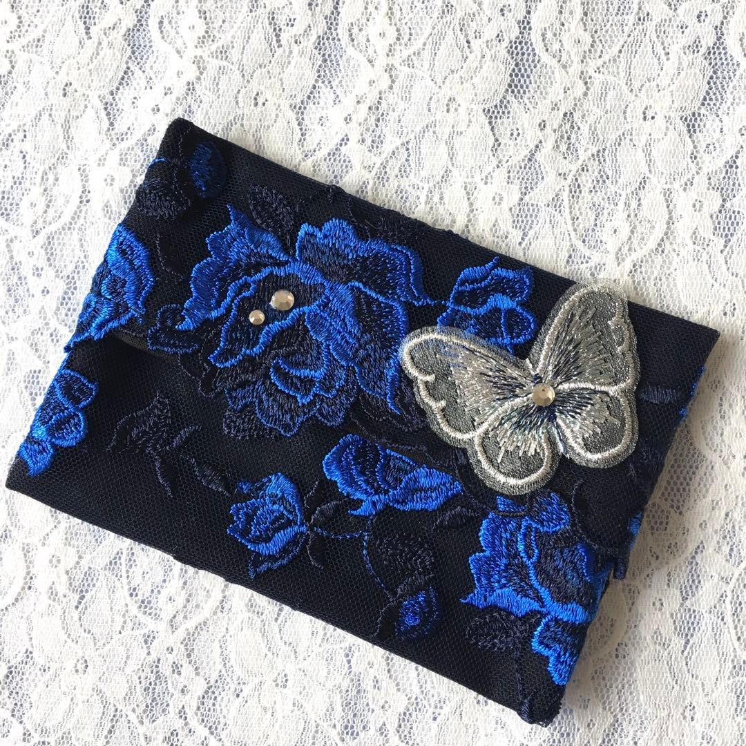 B-230 ポケットティッシュケース レース バラ 蝶々 ハンドメイド