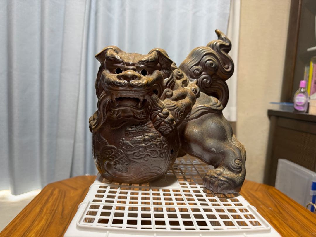 備前焼　獅子置物　難波正己