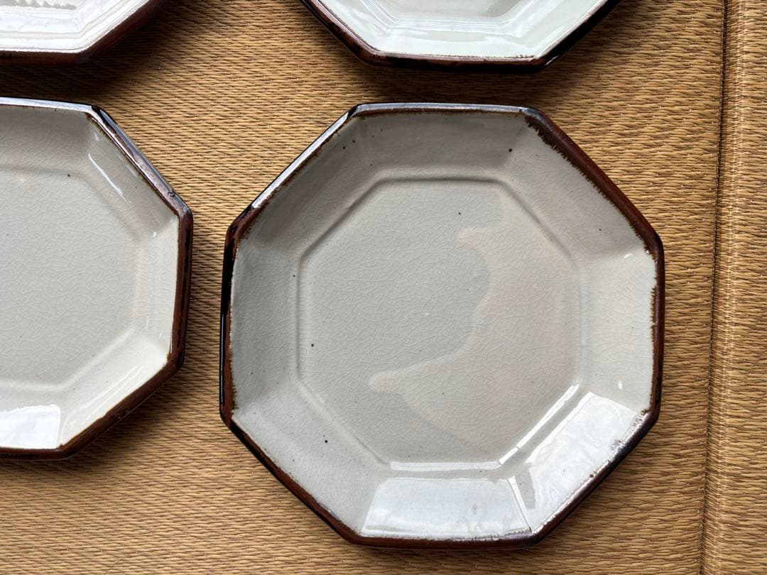 昇陽窯　丹波　立杭　八角皿　白　未使用　釉薬貫入民藝　角皿　6枚セット