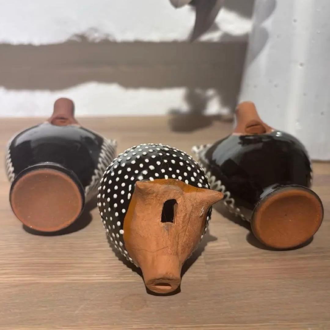 リトアニア製 陶器の笛 3点セット《フクロウ×2 鳩×1》