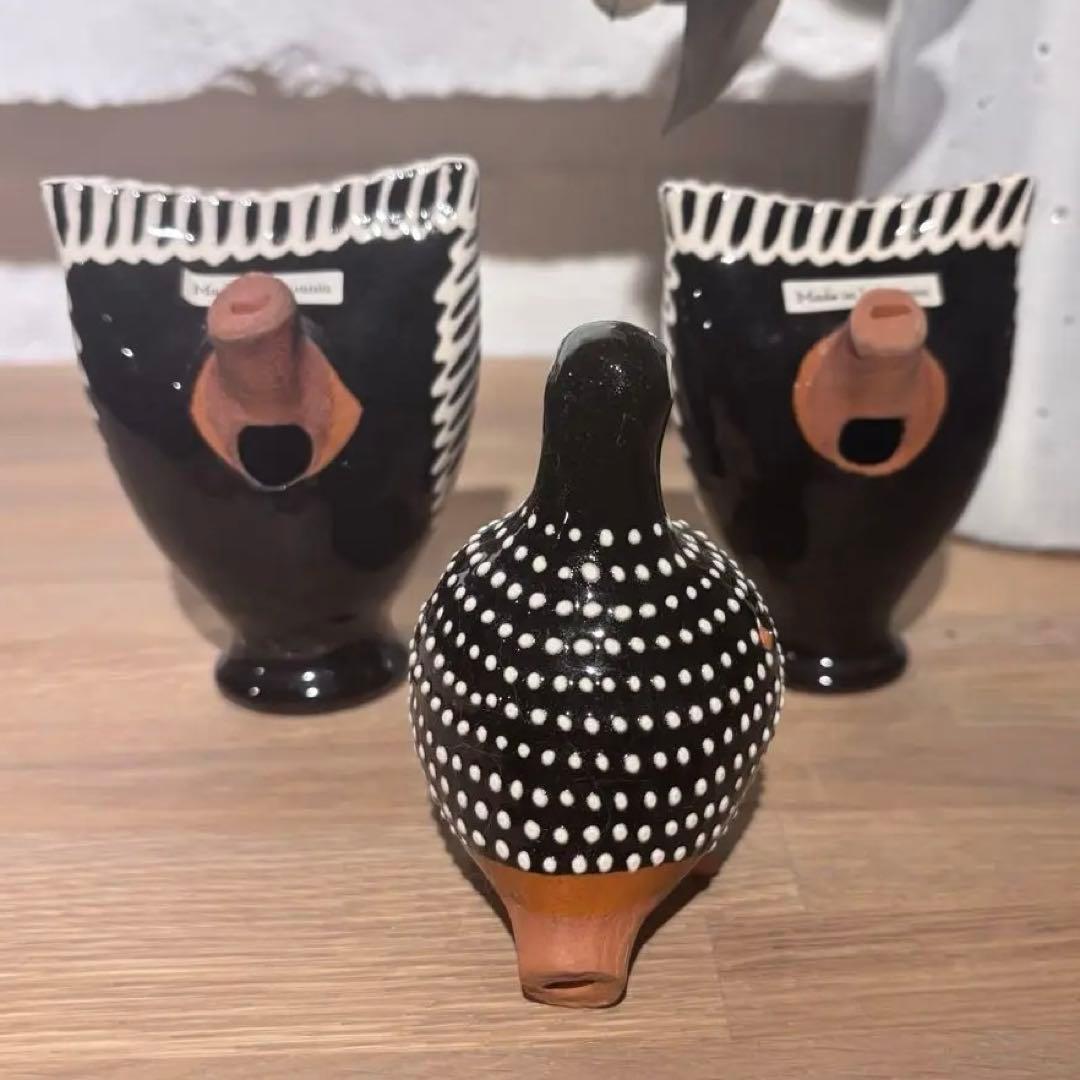 リトアニア製 陶器の笛 3点セット《フクロウ×2 鳩×1》