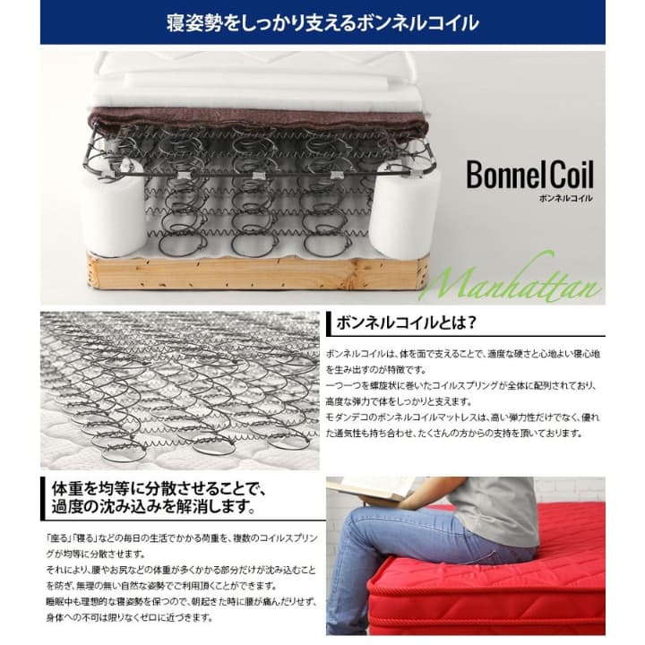 脚付きマットレスベッド 高反発 ピロートップ 脚長 ボンネルコイルマットレス