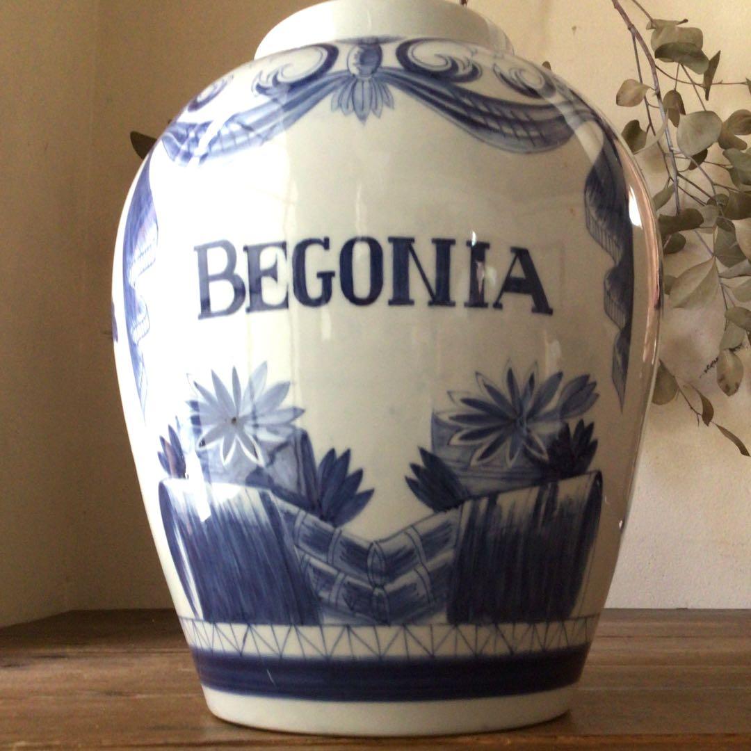 3582 オランダ デルフト陶器 BEGONIA 染付 和蘭 タバコ壷 送料無料