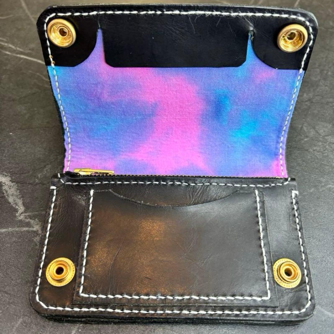 タイダイ　トラッカーウォレット　ハンドメイド　革財布　ミドルトラッカー
