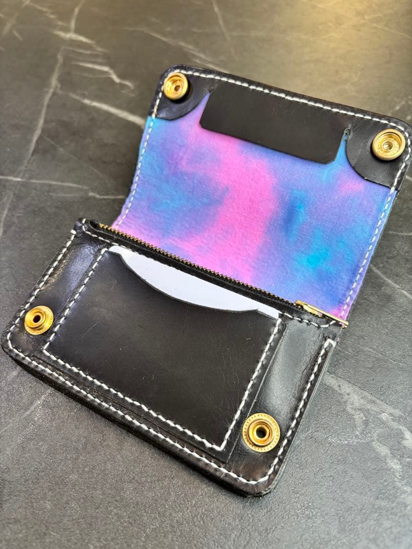 タイダイ　トラッカーウォレット　ハンドメイド　革財布　ミドルトラッカー