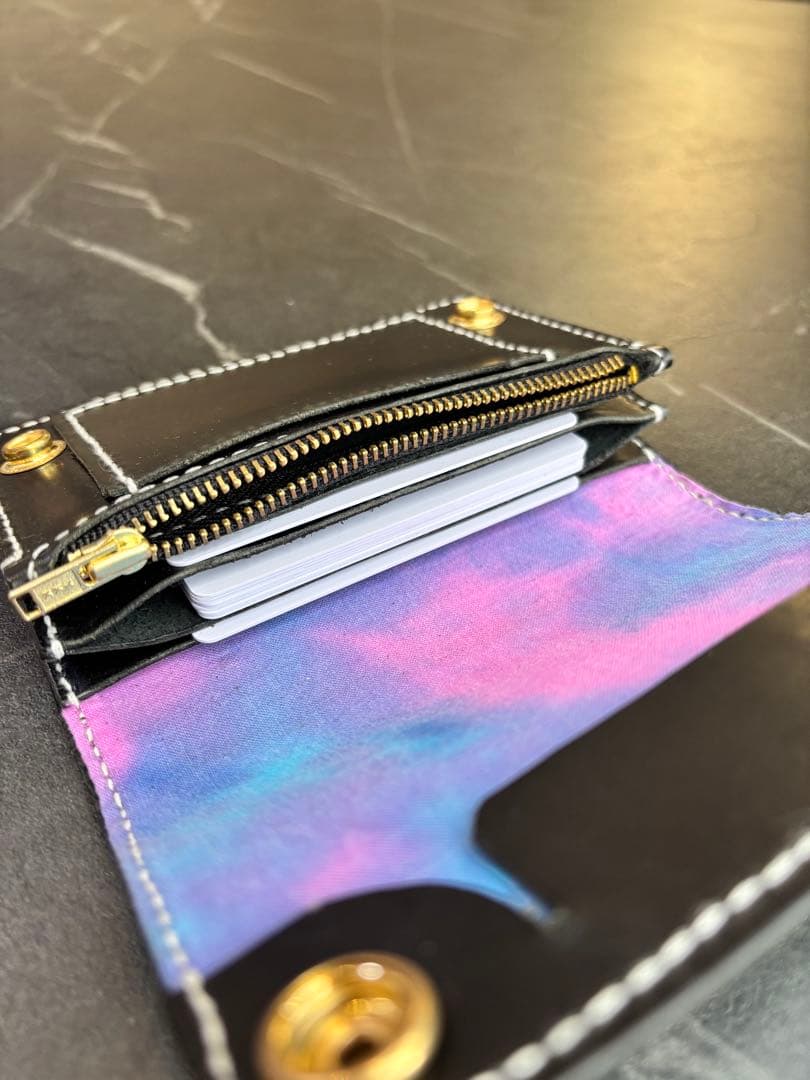 タイダイ　トラッカーウォレット　ハンドメイド　革財布　ミドルトラッカー