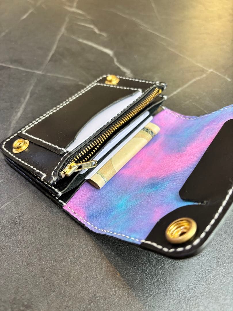タイダイ　トラッカーウォレット　ハンドメイド　革財布　ミドルトラッカー