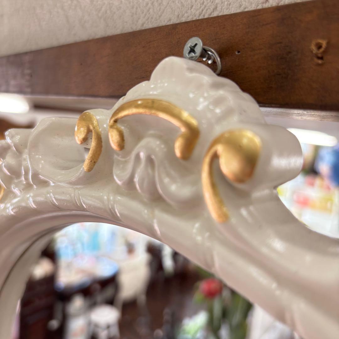 ロココ調ミラー オーバルミラー 壁掛け鏡 楕円形 ホワイト 白 高級ミラー