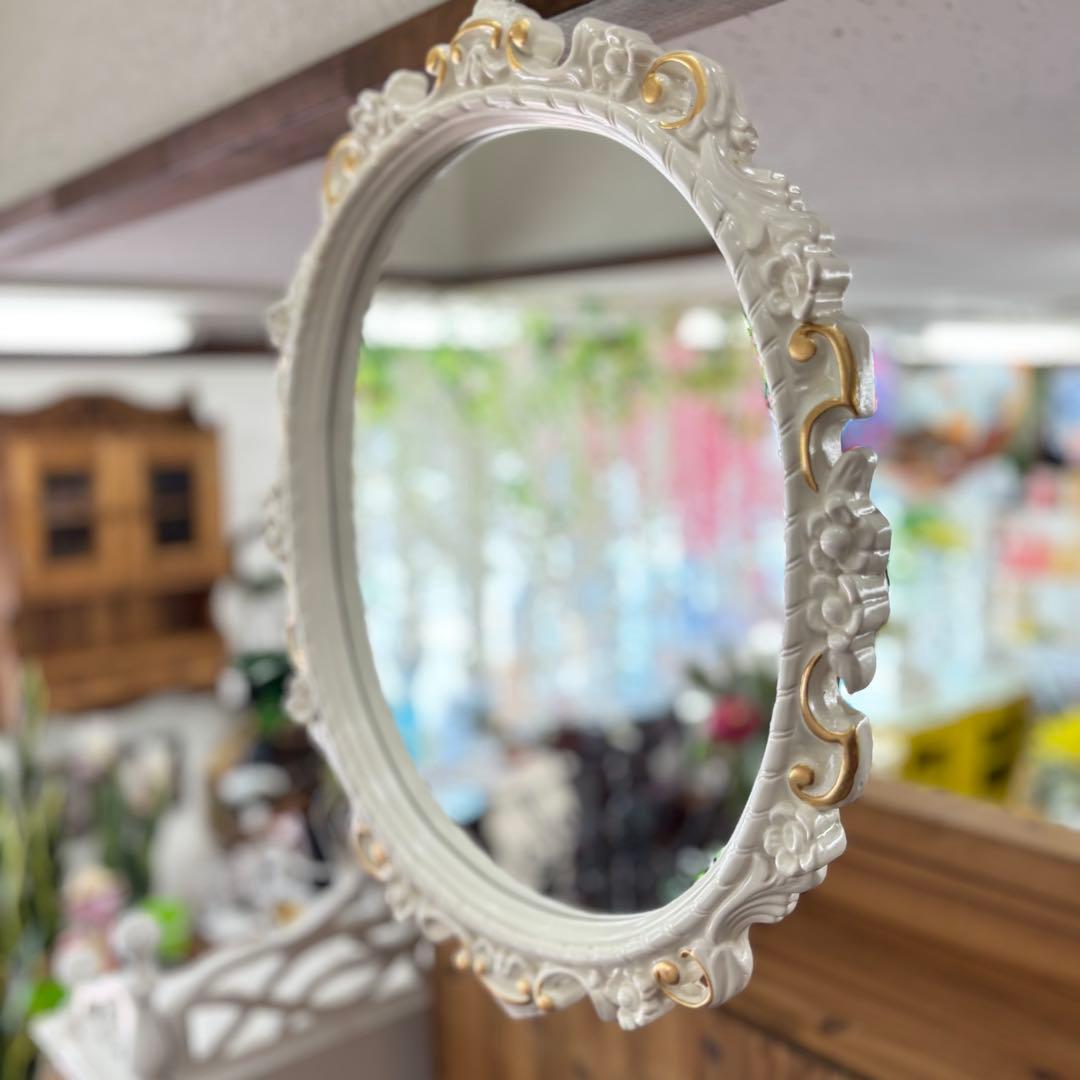 ロココ調ミラー オーバルミラー 壁掛け鏡 楕円形 ホワイト 白 高級ミラー