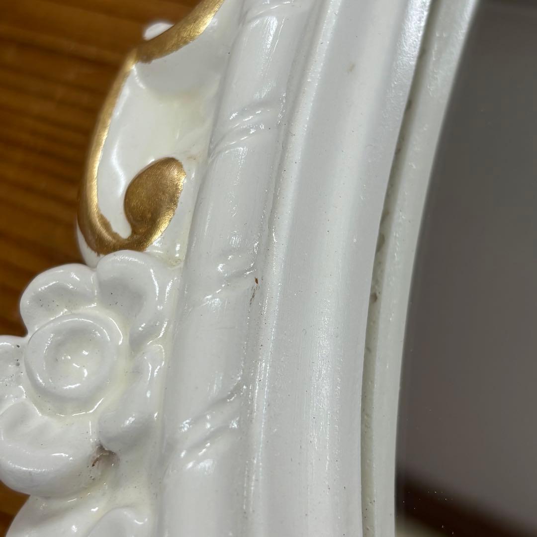 ロココ調ミラー オーバルミラー 壁掛け鏡 楕円形 ホワイト 白 高級ミラー