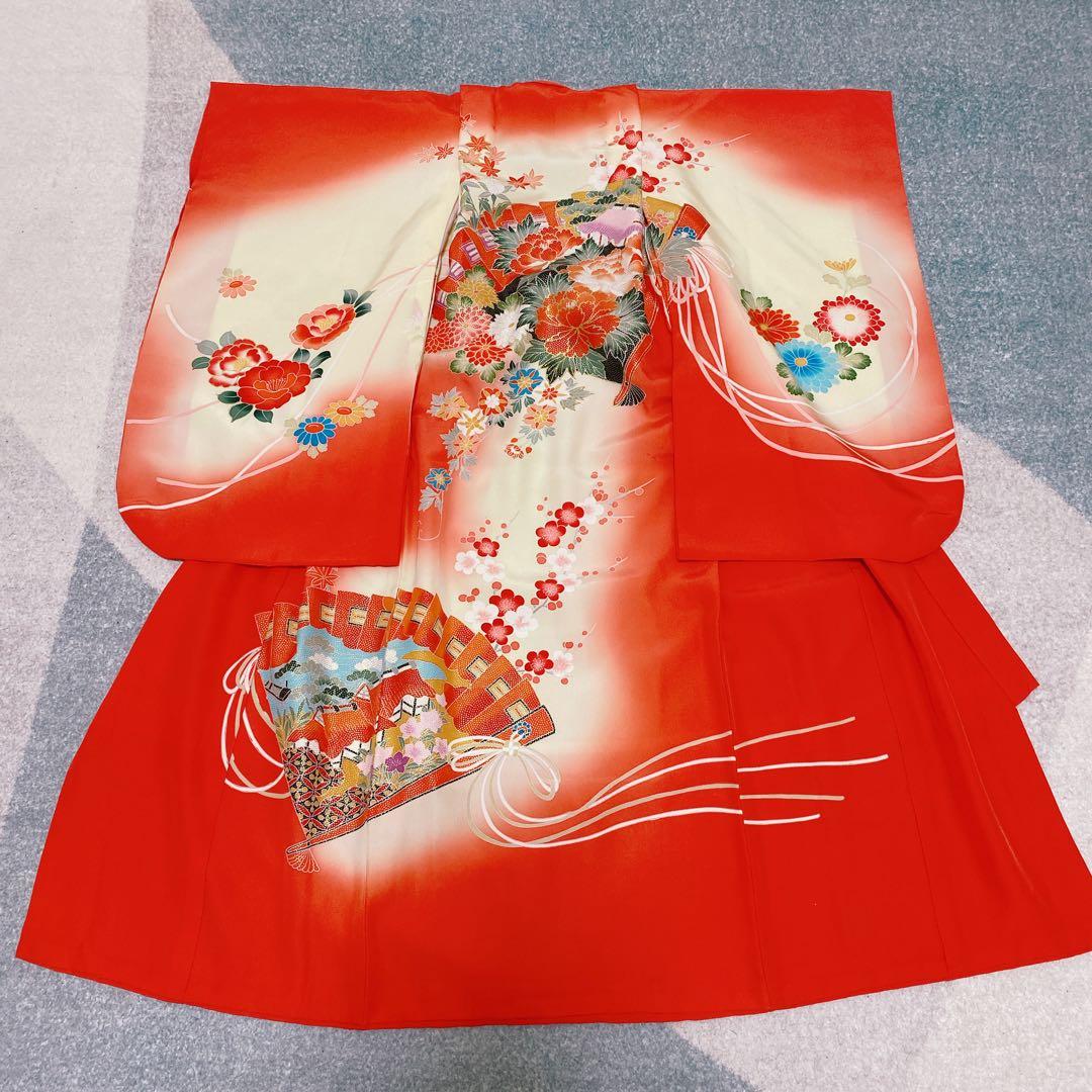 七五三 3歳 正絹 着物 被布 バッグ 草履 セット