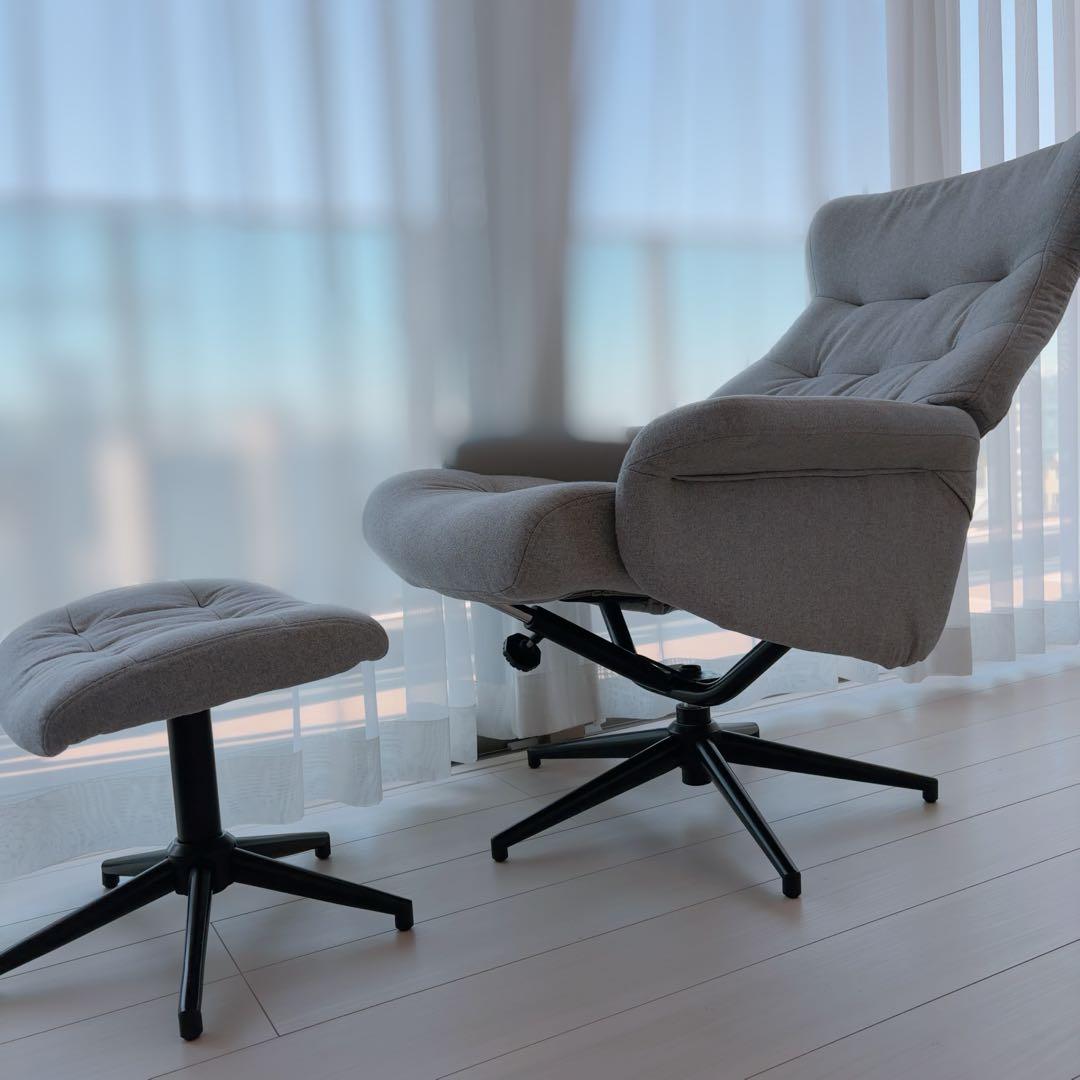 リクライニングチェア グレー 1人掛けソファ　オットマン