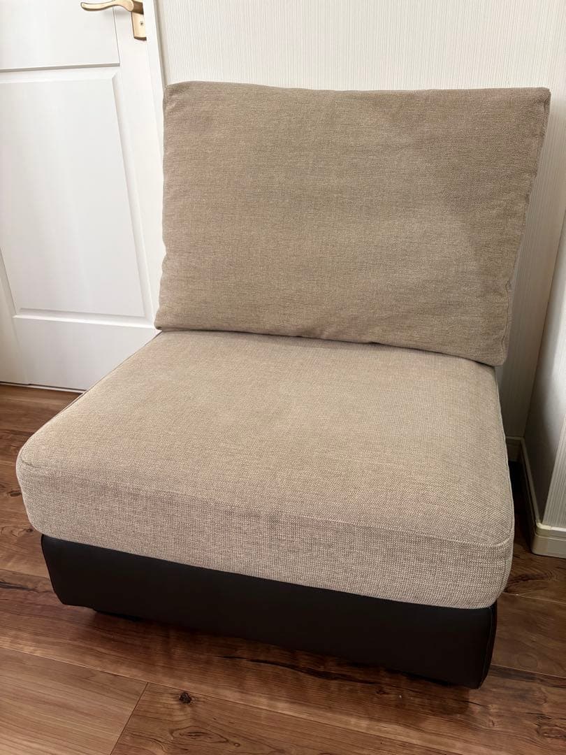 オットマン/スツール/ベージュ/本革/レザー/ファブリック/バネ/座面フェザー入