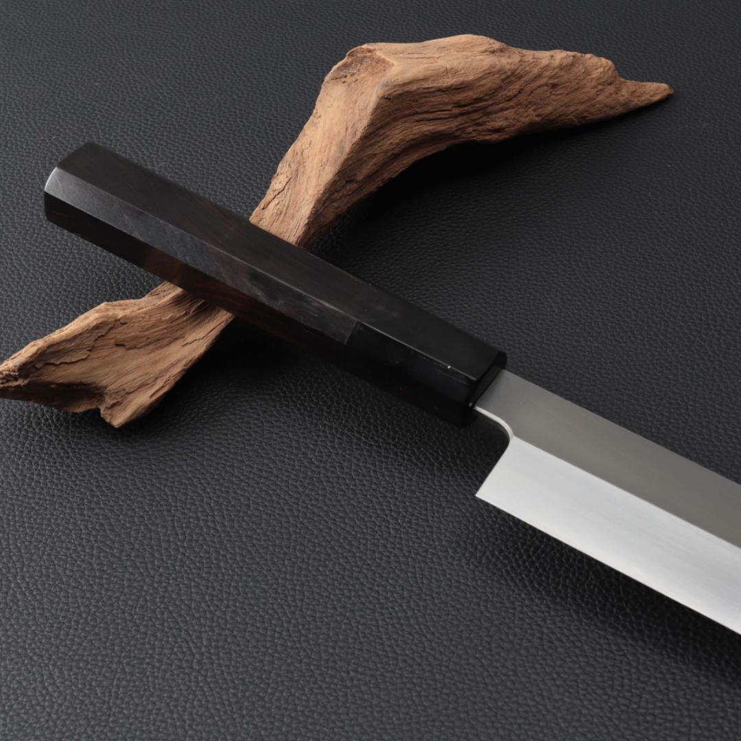 10246極薄 ムキモノ包丁 8寸 刃は究極の切れ味 刺身包丁黒檀黒水牛角八角柄