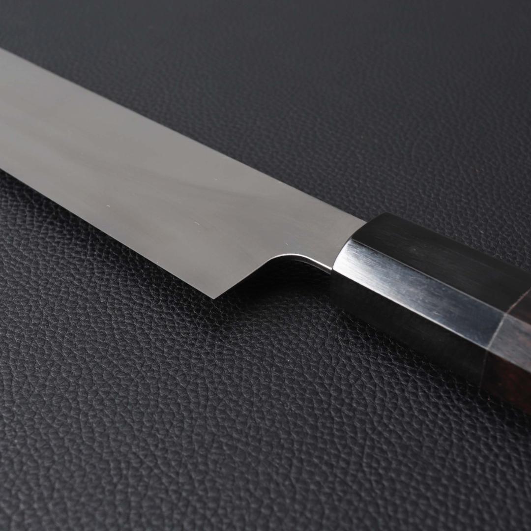 10246極薄 ムキモノ包丁 8寸 刃は究極の切れ味 刺身包丁黒檀黒水牛角八角柄