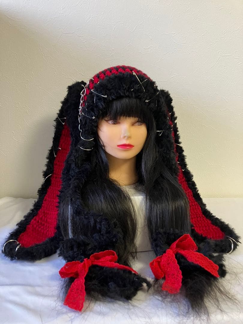 うさ耳ニット帽 ネコ耳ニット帽 ボンネット 地雷 量産型 手編み帽子