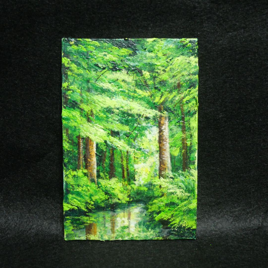 油絵 油彩 油彩画 絵 絵画 キャンバスパネル ミニ絵画【新緑の森