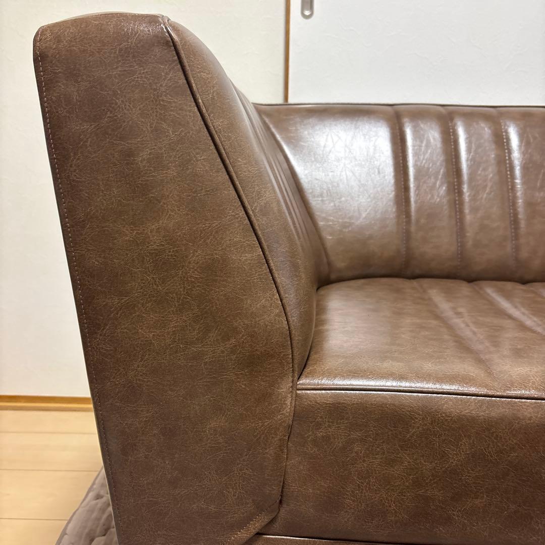 ブラウン合成皮革ソファカウチ