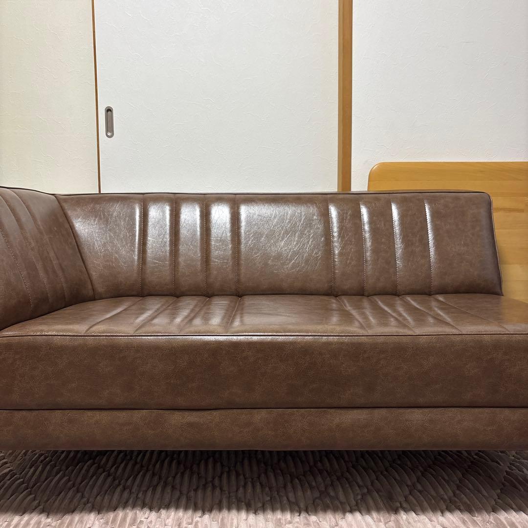 ブラウン合成皮革ソファカウチ